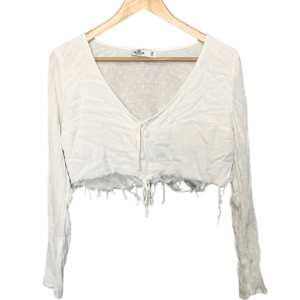 Hollister White Swiss Dot Long Sleeve Crop Top